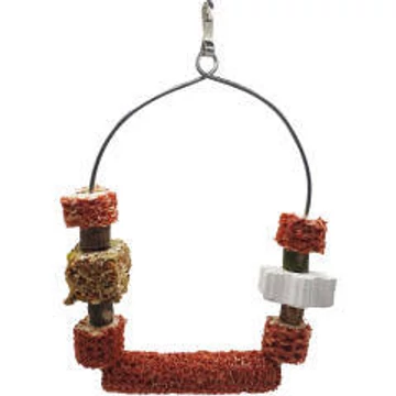 Trópus - felszerelés (óriás, kombinált hinta csőrkoptatóval és ccsemegekockával) díszmadarak részére (19x14cm)