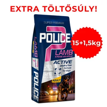 POLICE ADULT Hypoallergenic Lamb&Pease with Apple (bárány, borsó, alma) - TÚLTÖLTÖTT KISZERELÉS! (15 + 1,5 kg)