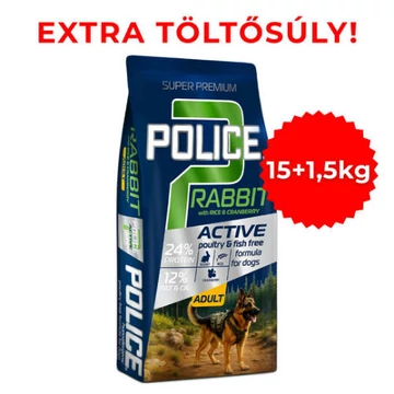 Raklapos POLICE ADULT Hypoallergenic Rabbit with Rice&Cranberry (nyúl, rizs, vörösáfonya) - TÚLTÖLTÖTT KISZERELÉS! (15 + 1,5 kg)