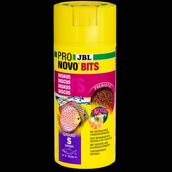 JBL Pronovo Bits Grano S - Akváriumi alaptáp granulátum korongos és egyéb igényes Dél-Amerikai sügér számára 3-10 cm-ig (250ml/120g)