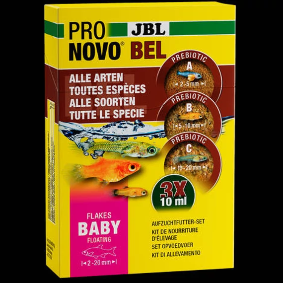 JBL Pronovo Bel Flakes Baby - nevelőtápkészlet fiatal, (2-20mm) eleven akváriumi halak számára  (3x10ml)