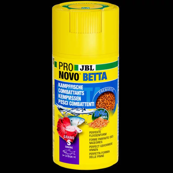 JBL Pronovo Betta Grano S Click - granulátum alaptáp (S-méret) akváriumi halak számára (3-10cm) 100ml/50g