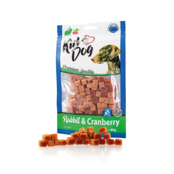 KidDog Rabbit  Cranberry - jutalomfalat (nyúlhús, vörösáfonya) kutyák részére (80g)