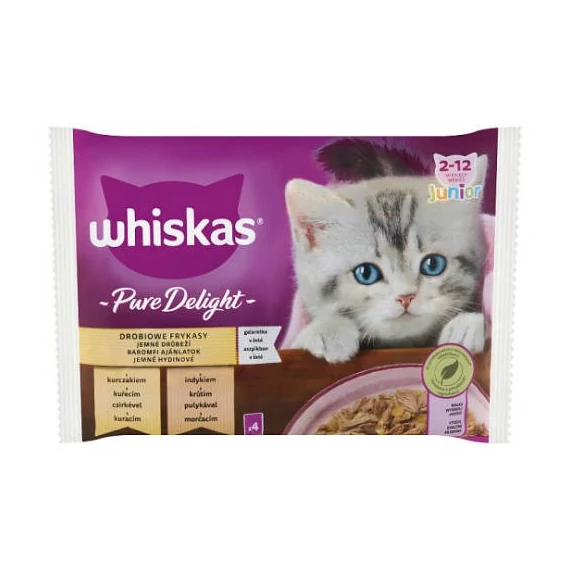Whiskas Pure Delight Junior – Nedves eledel (csirke-, pulyka-, aszpikban) kölyökmacskák részére (4x85g)
