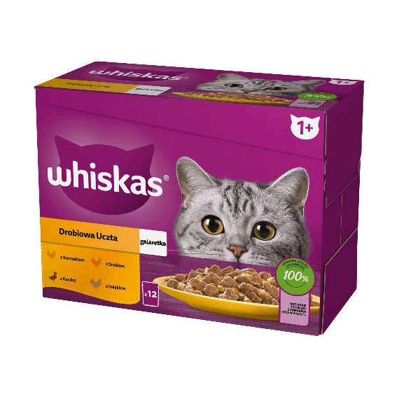 Whiskas Poultry feasts – Nedves eledel (csirke-, pulyka-, kacsa-, baromfi- aszpikban ) macskák részére (12x85g)