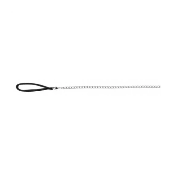 Trixie Chain - lánc póráz,bőr markolattal - fekete (100cm/4mm)