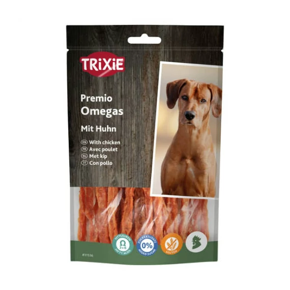 TRIXIE Premio Omega Stripes - Jutalomfalat kutyák részére - Csirkemell csíkok (100g)