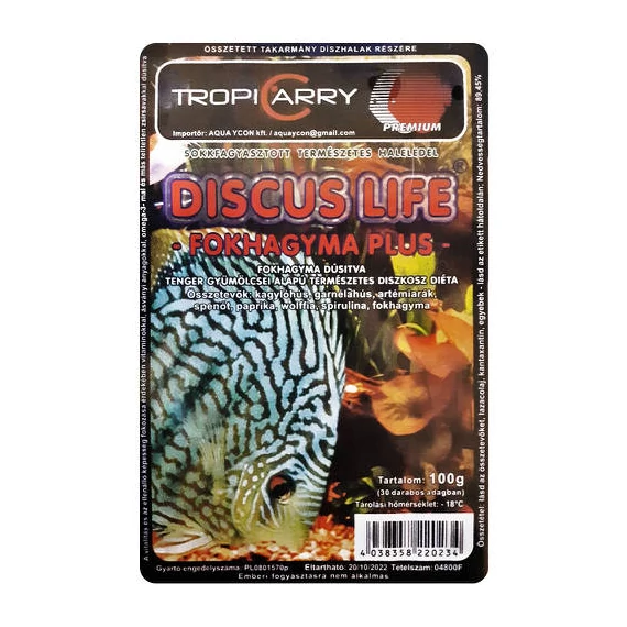 Fagyasztott TropiCarry Discus Life fokhagyma Plus - díszhalak részére (100g/30 adag)