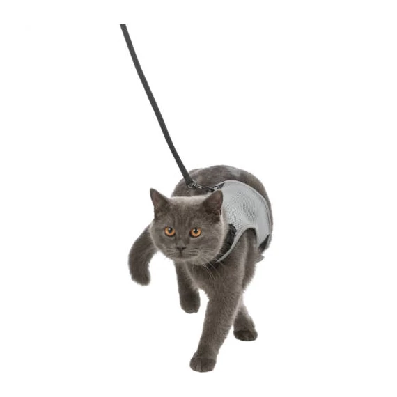Trixie Soft Harness with Lead - hám és póráz szett (szürke,fekete) macskák részére ( 24–42 cm, 1.20m)