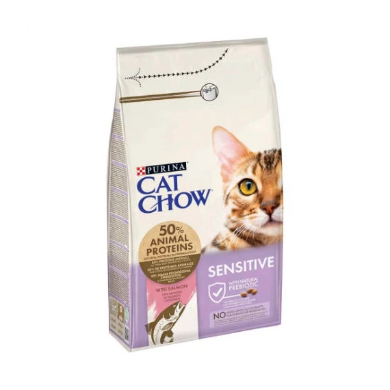 Purina Cat Chow Adult Sensitive - Szárazeledel (lazac) felnőtt macskák részére (15kg)