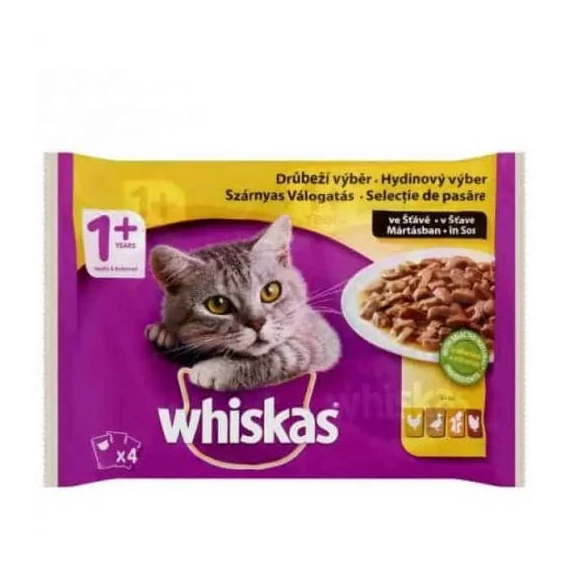 Whiskas Selection Menu +1 – Nedves eledel (pulyka, kacsa, csirke, baromfi szószban) macskák részére (4x100g)