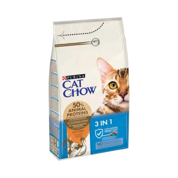 Purina Cat Chow Adult 3in1 - Szárazeledel (pulyka) felnőtt macskák részére (15kg)