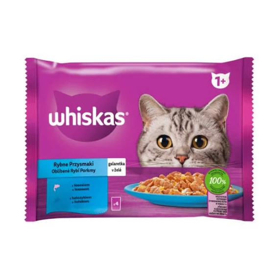 Whiskas Adult Popular Fish – Nedves eledel (lazac, tonhal, aszpikban) macskák részére (4x85g)