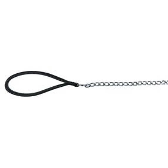 Trixie Chain - lánc póráz,bőr markolattal (fekete) 110cm/2mm