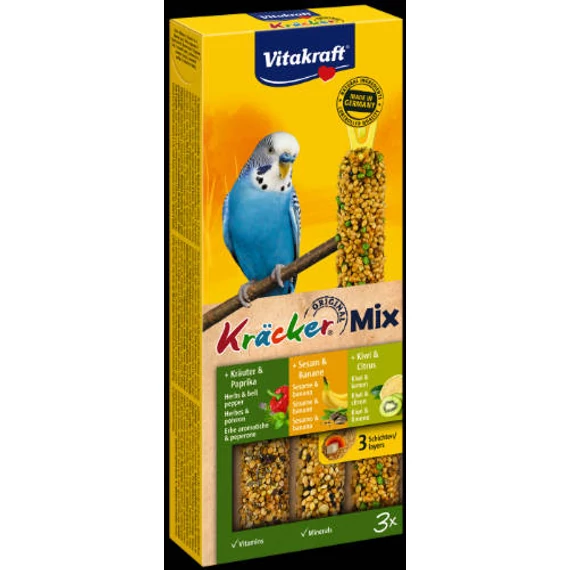Vitakraft Kracker Tripla Rúd (gyógynövény,banán,kiwi) – kiegészítő eleség Hullámos papagáj részére (90g)