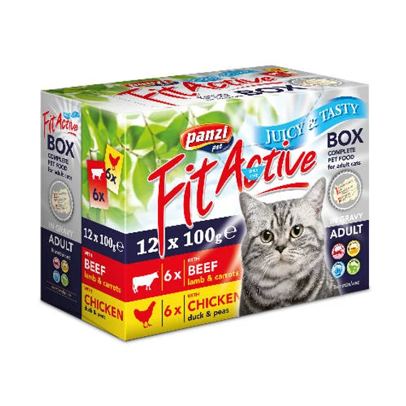 FitActive Cat FitaBox - Alutasakos nedves eledel macskák számára (6 db marha & bárány, 6 db csirke & kacsa) - 12x100g