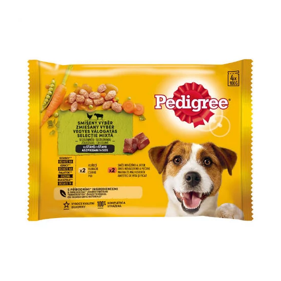 Pedigree Adult alutasakos eledel - csirke- és marhahússal,zöldséggel - szószban (4x100g) 13db/#