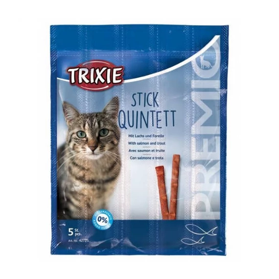 Trixie Stick Quintett Whit Lachs und Forelle - jutalomfalat (bárány,pulyka) macskák részére (5x5g)