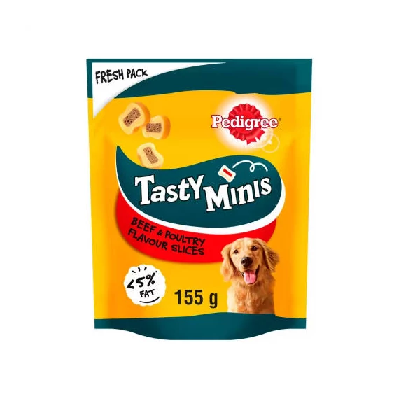 Pedigree Tasty Minis Chewy Slices - jutalomfalat (marha, baromfi) kutyák részére (155g)