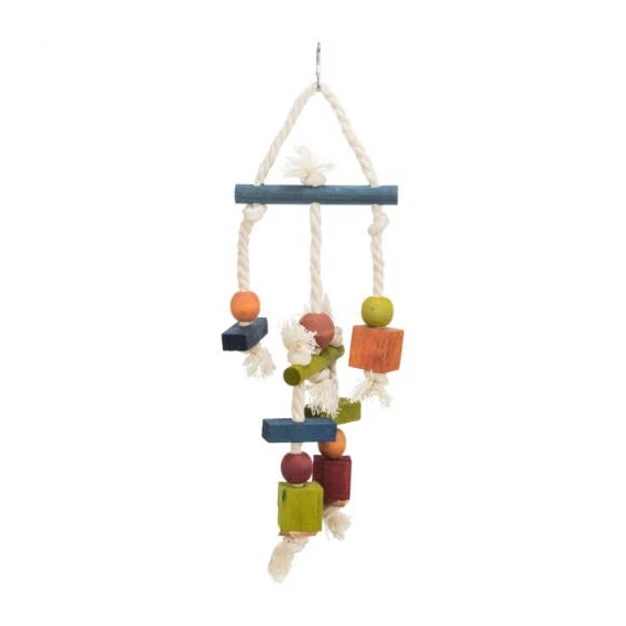 Trixie Wooden Toy on a Rope - Fajáték kötéllel nagypapagájok részére (24cm)