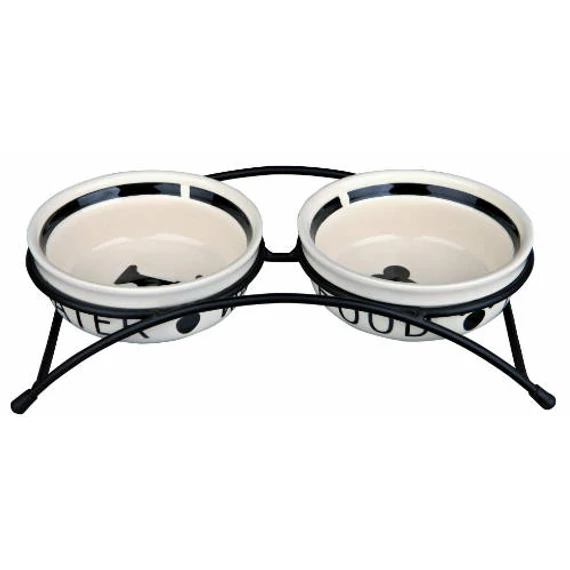 Trixie Bowl Set, ceramic/metal - tálkészlet (kerámia, mintás) kutyák és macskák részére (2x0,25l/Ø13cm/27x7x14cm)