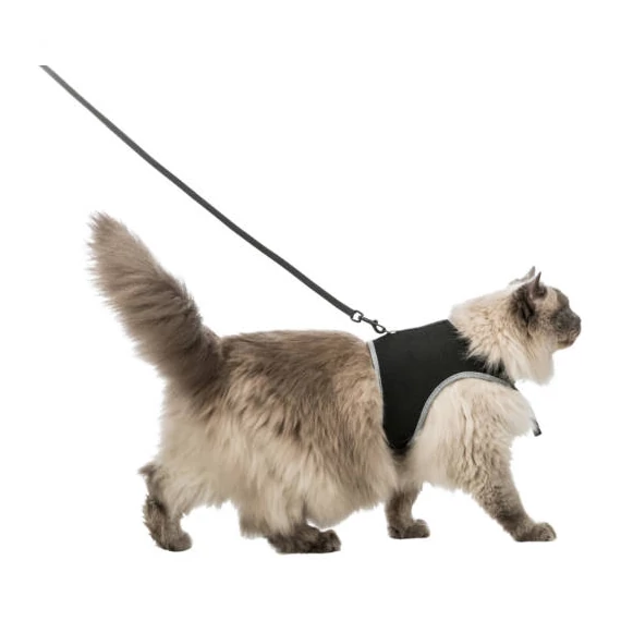 Trixie Soft Harness XXL with Lead - hám és póráz szett (fekete) nagytestű macskák részére (36-54cm/1.2m)