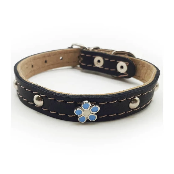 Nyakörv (bőr, gyantásvirággal) kutyák részére (több féle színben) 15mm/35cm (23g)