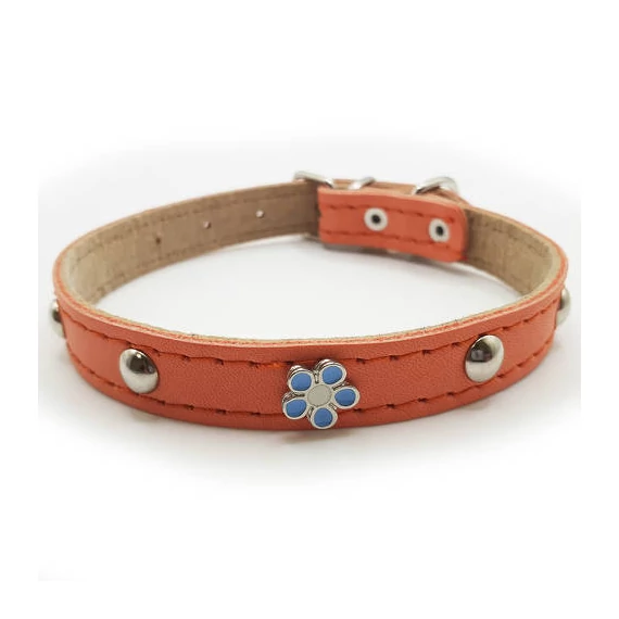 Nyakörv (bőr, gyantásvirággal) kutyák részére (több féle színben) 20mm/45cm (46g)