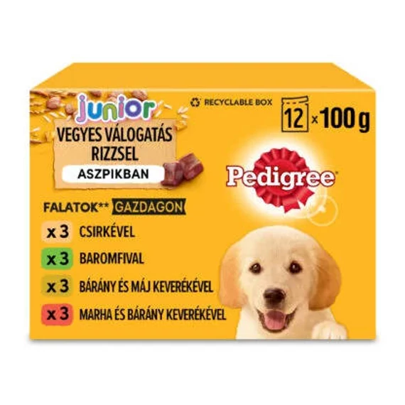 Pedigree Vital Junior - Nedves eledel (csirke-,marha,-bárány,-baromfi aszpikban) kölyökkutyák részére (12x100g)