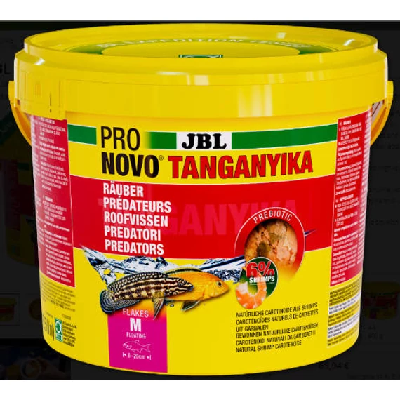 JBL ProNovo Tanganyika Flakes "M" - 8-20 cm-es akváriumi alaptáppehely ragadozó sügéreknek (5,5l/950g)(KIZÁRÓLAG RENDELÉSRE!)