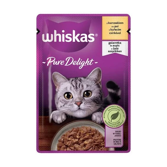 Whiskas Pure Delight Adult 1+ – Nedves eledel (csirke-,aszpikban) macskák részére (85g)