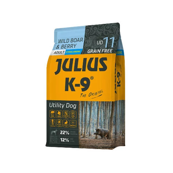 JULIUS K-9 3kg Utility Dog Hypoallergenic Wild boar,berry Adult (Vaddisznó,bogyók) száraztáp - Felnőtt kutyák részére (3kg)