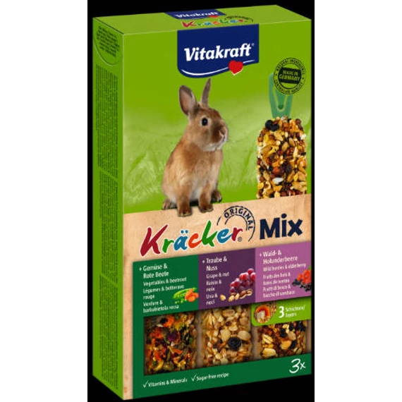 Vitakraft Kracker tRIPLA Rúd (zöldség,mogyoró,erdei gyümölcs) – kiegészítő eleség nyulak részére (168g)