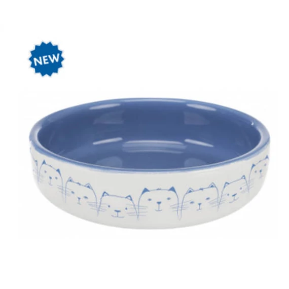 Trixie Ceramic Bowl - kerámia tál (fehér, kék) rövid orrú macskák részére (0,3l /Ø11cm)