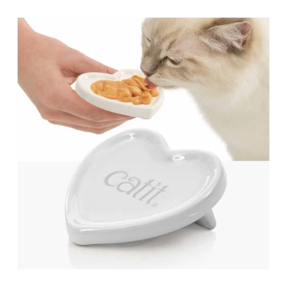 Catit Creamy - kináló, szívecske formájú kerámia tál macskák részére