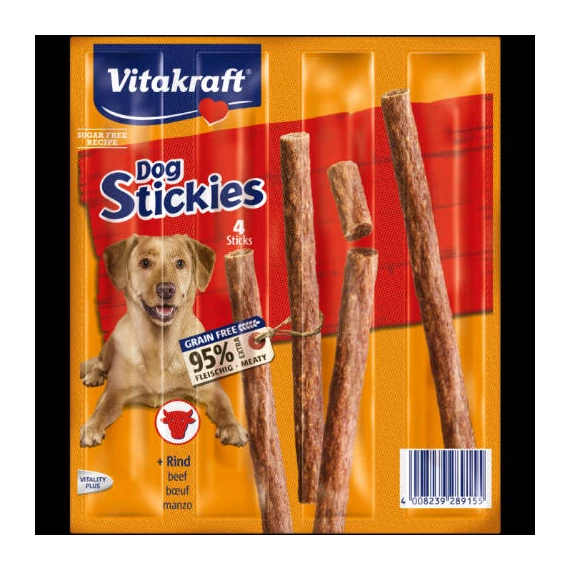 Vitakraft Dog Stickies - jutalomfalat (marha) kistestű kutyák részére (4x11g)