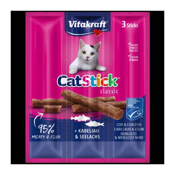 Vitakraft Cat Stick Mini - jutalomfalat (tőkehal,fekete tőkehal) macskák részére (3x6g)