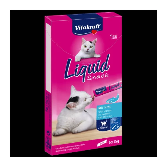 Vitakraft Cat Liquid Snack - jutalomfalat szósz (lazac,omega 3) macskák részére (6x15g)