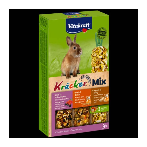 Vitakraft Kracker tRIPLA Rúd (zöldség,mogyoró,erdei gyümölcs) – kiegészítő eleség nyulak részére (168g)