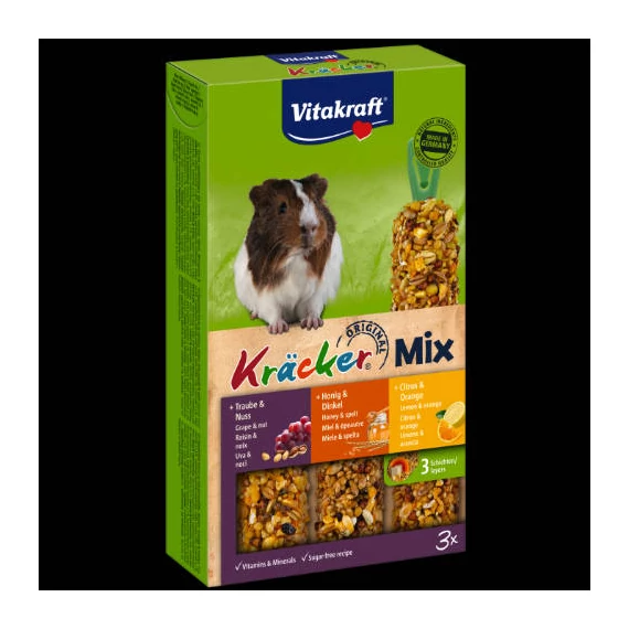 Vitakraft Kracker Trio Mix - (dió,méz,citrus) – kiegészítő eleség tengerimalacok részére (168g)