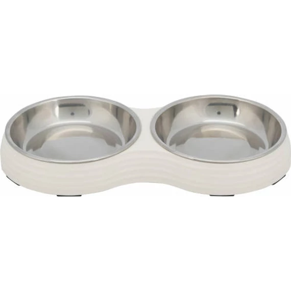 Trixie Bowl Set Stainless Steel - Melamin/rozsdamentes tál (fehér) kutyák és macskák részére (2x0,2l /Ø13cm)