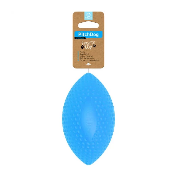 PitchDog Extremely Durable And Safe Football Dog Toy - játék (rögbi labda,kék) kutyák részére (9cm)