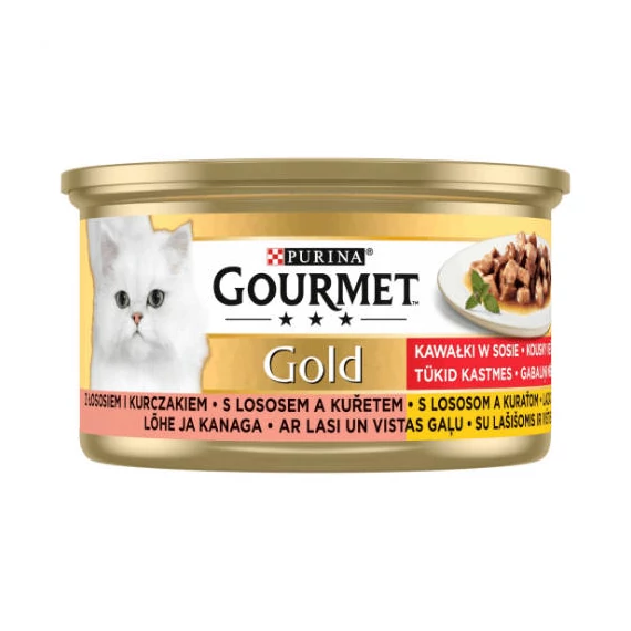 Gourmet Gold Falatok szószban - Nedves eledel (lazac,csirke) macskák részére (85g)