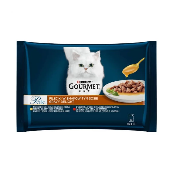 Gourmet Perle Gravy Delight falatok szószban (csirkével és marhával) nedvestáp - macskák részére (4x85g)