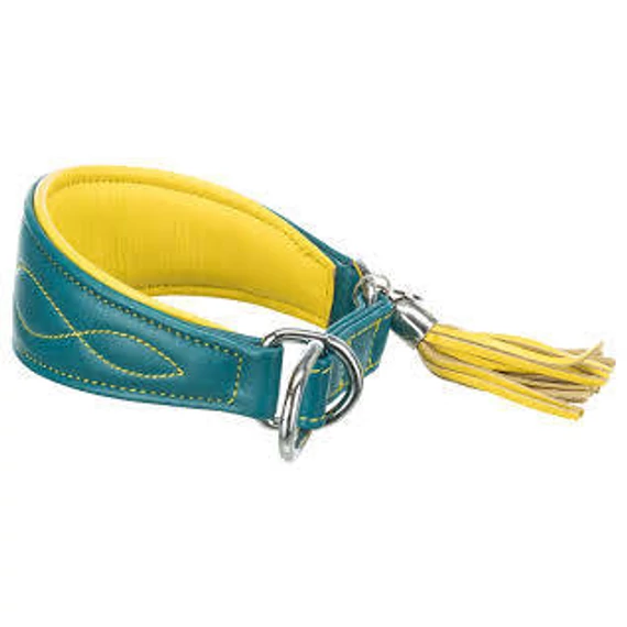 KT25.Trixie Active Comfort - bőr nyakörv (benzizöld/sárga) agarak részére (S-M) 33-42cm/60mm