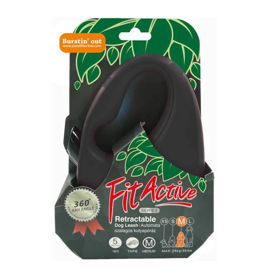 FitActive Retractable Dog Leash - automata szalagos póráz (fekete) kutyák részére (S) 5 méter