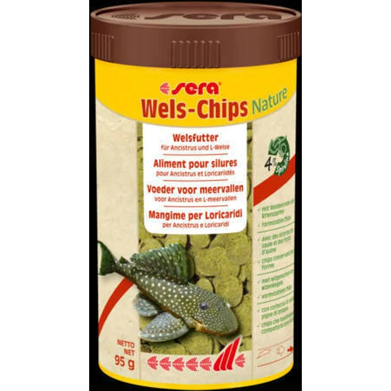 Sera Wels-Chips Nature - Süllyedő táplálék algaevő díszhalak számára (250ml/95g)