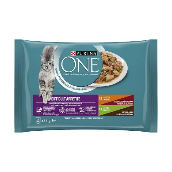 Purina One Difficult Appetite - alutasakos (csirke,pulyka, marha,z.bab) felnőtt macskák részére (4x85g)