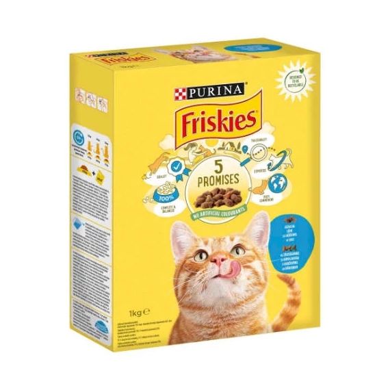 Friskies 5 Promises Adult (lazac,zöldség) - száraztáp felnőtt macskák részére (1kg)