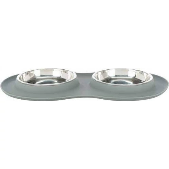 KT24:Trixie Bowl Set - Szilikon duplatál (szürke) macskák részére (2x0,3l/16cm) 47x3x26cm